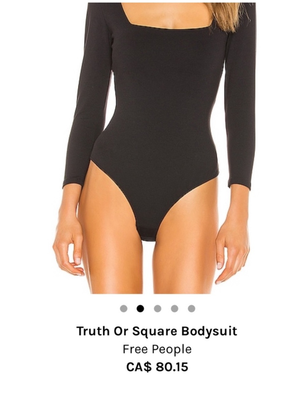 Free People Black Square Neck Long Sleeve Bodysuit